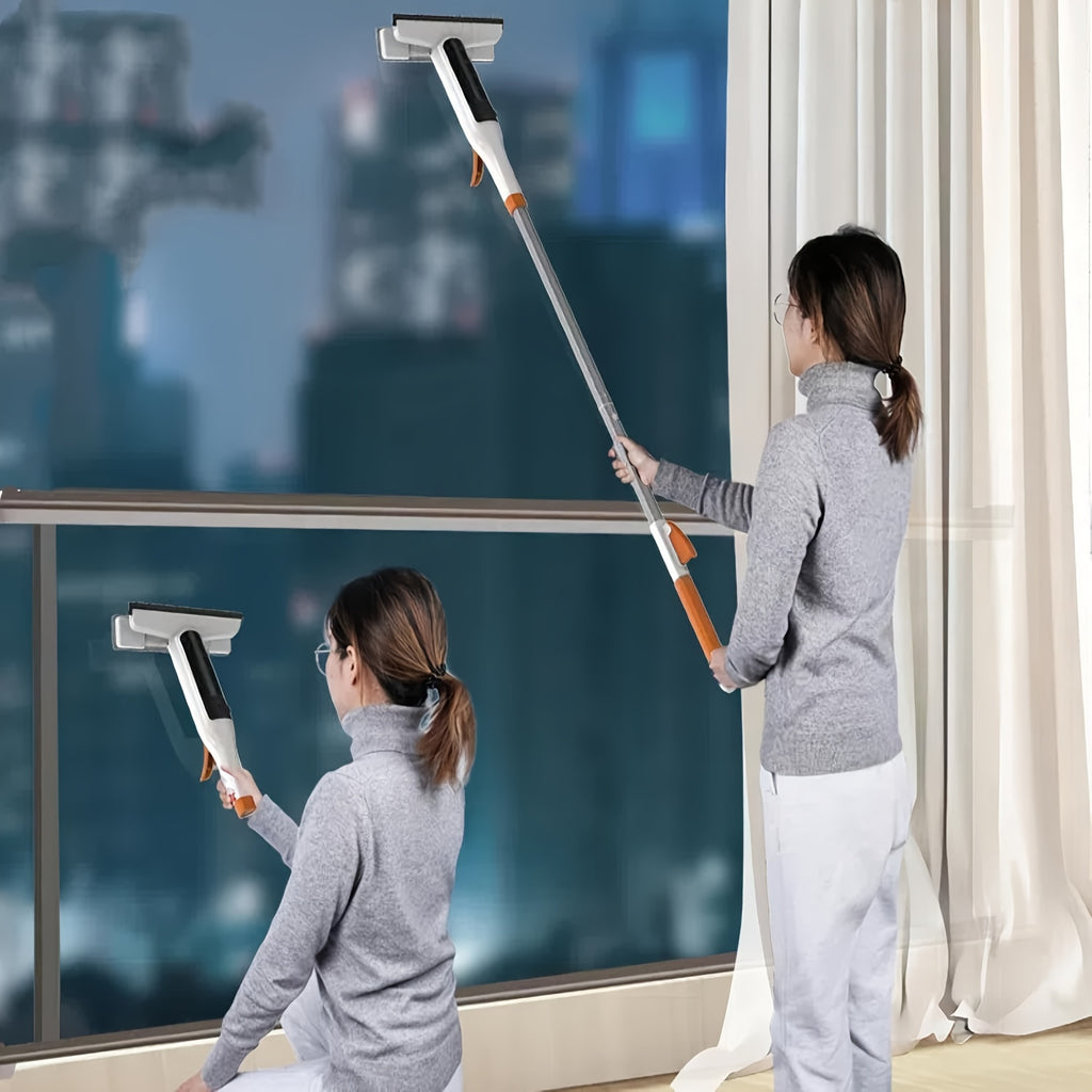 [3-in-1 Glass Cleaning] 3-in-1 Glass Cleaning Kit - Durable Metal Pole, Scraper Included - Ideal for High Windows, Shower Doors & Car Windshields - Essential Home Cleaning Tool