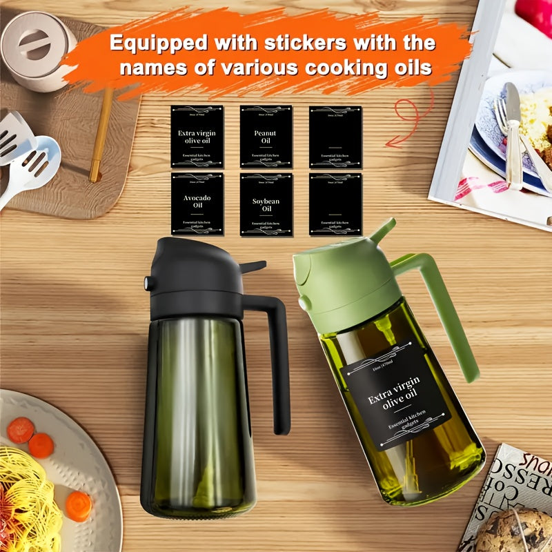 2pcs 2-in-1 Premium Kitchen Glass Olive Oil Dropper & Cooking Sprayer | Food Grade, Spill Proof, Automatic Flip Cap - Durable Kitchenware for BBQ, Outdoor & Kitchen Use, Olive Green Or Clear Color Random