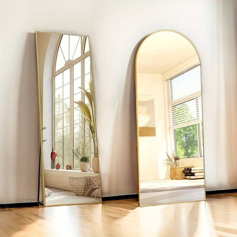 Aluminum Frame Full Length Mirror, Arched or Rectangular Dressing Mirror with LED and Unlighted Size Options for Bedroom and Living Room Decor