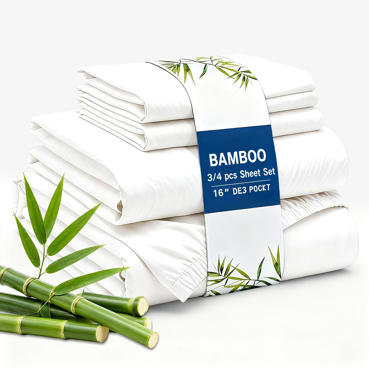 3/4pcs Cooling Bamboo Fiber Sheet Set - 16-Inch Extra-Deep Pocket Sheets - Luxuriously Soft, Hotel-Style Cooling Bedding - Ideal for Hot Sleepers, Wrinkle- And Shrink-Resistant Twin, Full, Queen, And King Sizes