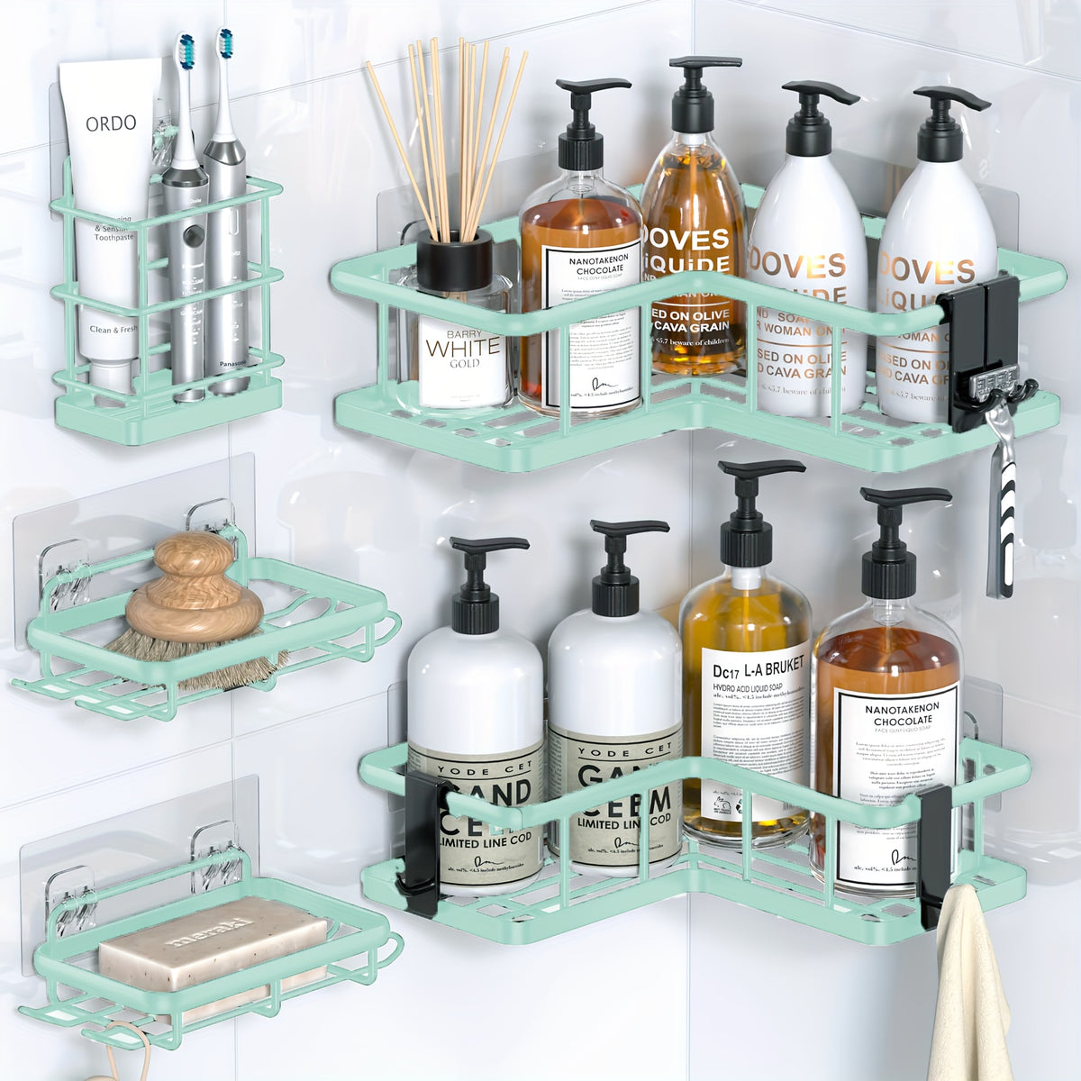 Corner Shower Caddy, 5-Pack Shower Organizer Corner With Soap Holder And 4 Removable Hooks, Rustproof Corner Shower Shelves, No Drilling Shower Shelf For Inside Shower, Random Color Properties To Choose, Shower Caddies