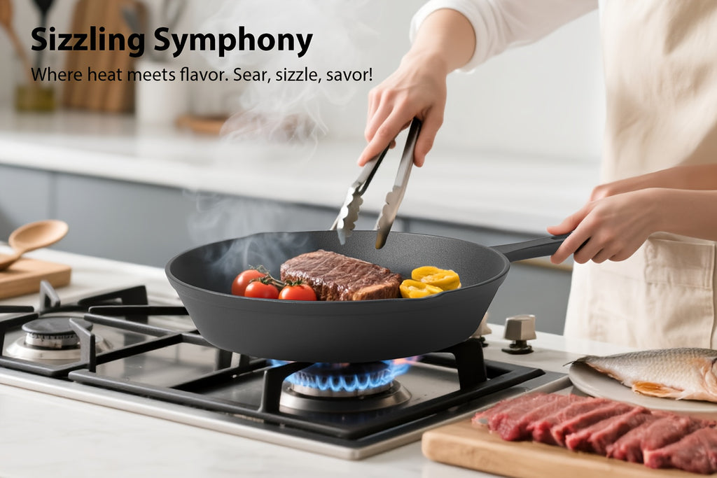 3/4/5pcs Cast Iron Skillet Set, Professional-Grade Commercial Quality Pre-Seasoned Cookware, Suitable for Frying, Sautéing, and Cooking, Usable Indoors/Outdoors, in Ovens, and on Grills