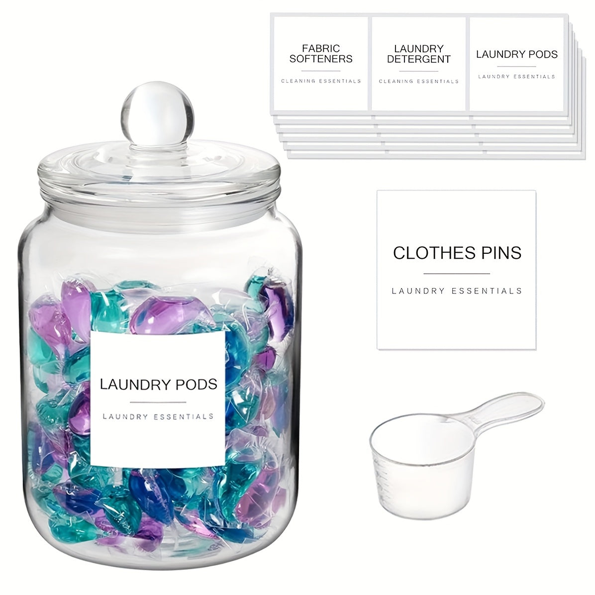 Glass Jars with Airtight Lids And Labels, Half Gallon Storage Containers with Spoons for Laundry Detergent, Pods, Scent Booster Beads, 1 2 3 4 Pack, Canisters