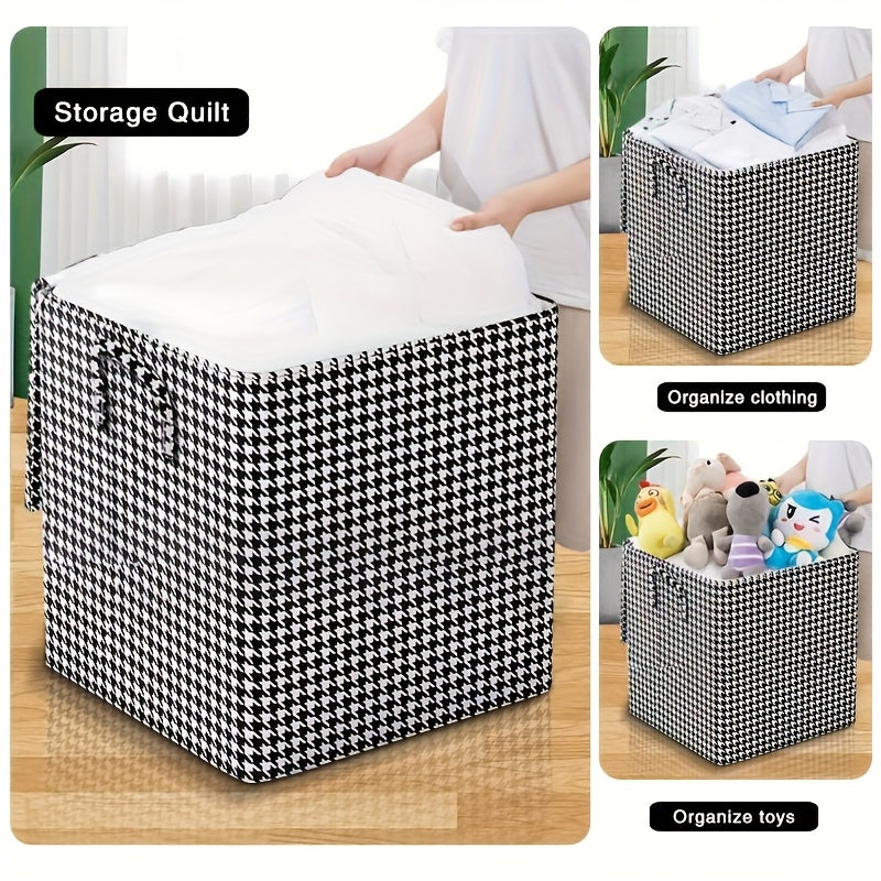 Checkered Storage Bags 2 Pack, Extra Large Fabric Organizers with Double Zippers and Carry Handles for Clothes, Bedding, Moving and Closet Organization