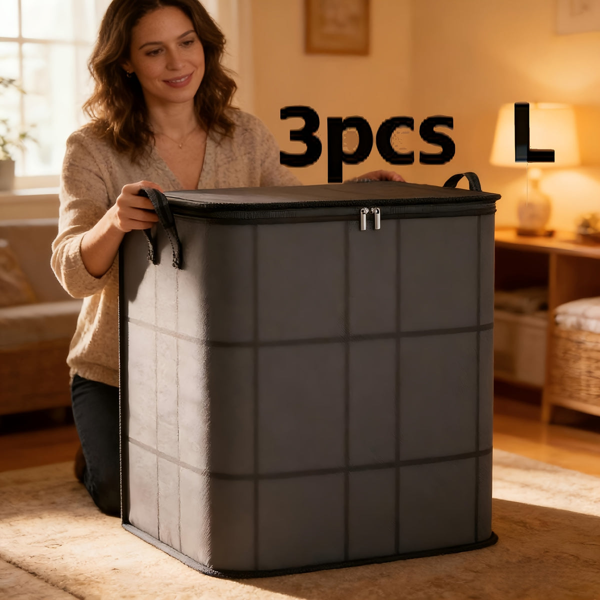 3 Pack Large Clothes Storage Bags, Foldable Wardrobe Storage Bag, Large Capacity Storage Box, Household Double Zipper Organizer Bag with Handles for Clothes And Quilts, Suitable for Moving, Travel, Storage Basket, And Under-Bed Storage Bag