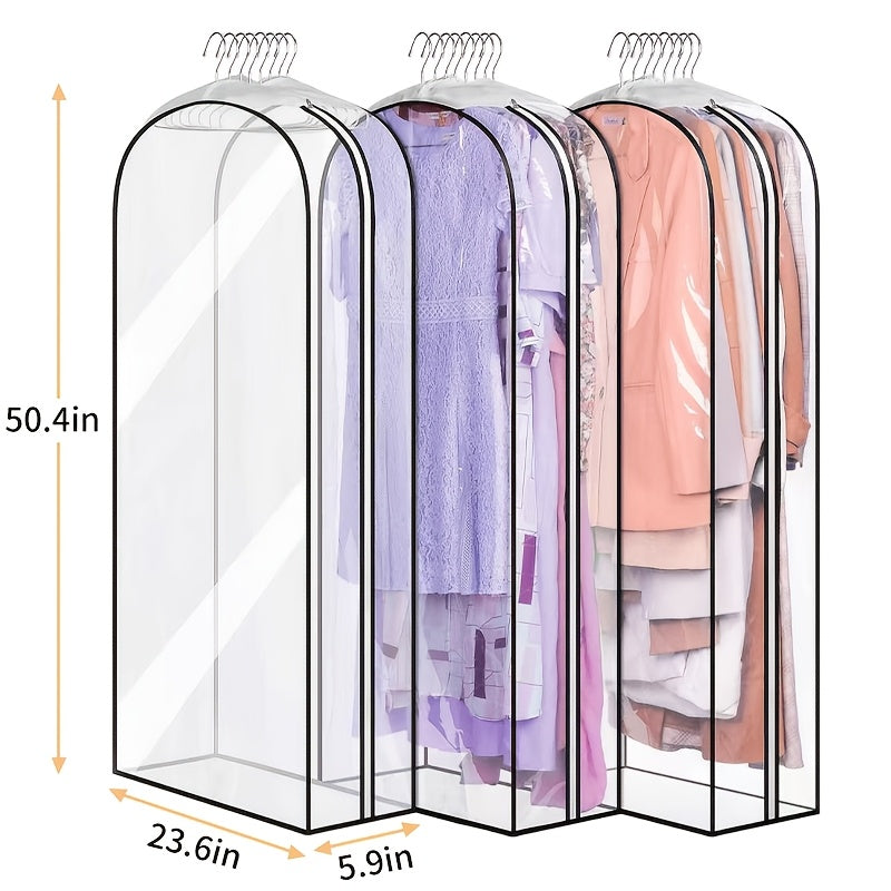 3pcs, 30-50inch Extended Transparent Clothes Storage Bag, High Quality And Very Durable, Used for Valuables Storage, for Wardrobe Storage, Suit Bagging, Hanging Clothes Storage Bag, for Shirts, Coats, to Ensure That The Clothes Are Neat And Clean