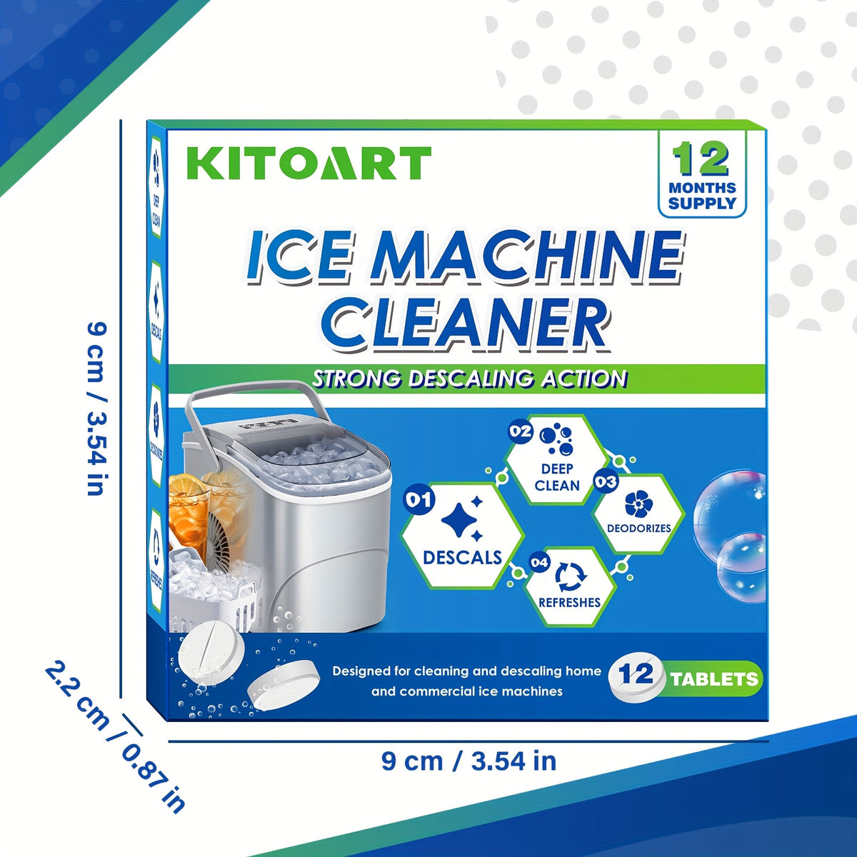 12 Ice Maker Cleaning Tablets - Gentle Formula for Deep Cleaning, Deodorizing & Scaling, Safe & Non-Toxic, No Residue, Sodium Chloride Formula, Compatible with All Ice Machines, 12pcs/24pcs/36pcs Three Specifications Are Available