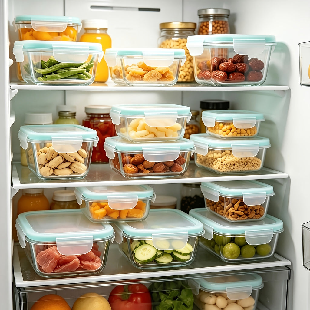 16pcs Glass Container Seal Food Storage Box, Refrigerator Receive A Case, Seal Leak Proof, Easy To Clean Design, Microwave/freezer, Lunch Boxes | Sealed Storage | Durable Glass Box Lid Food Storage Containers (8 Lids + 8 Containers) Lunch Box
