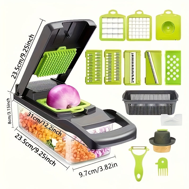 22pcs/16pcs Vegetable Chopper: Multifunctional Food Slicer Dicer Cutter With 8 Blades, Grey Container Included Convenient Cutting Of Food In The Kitchen