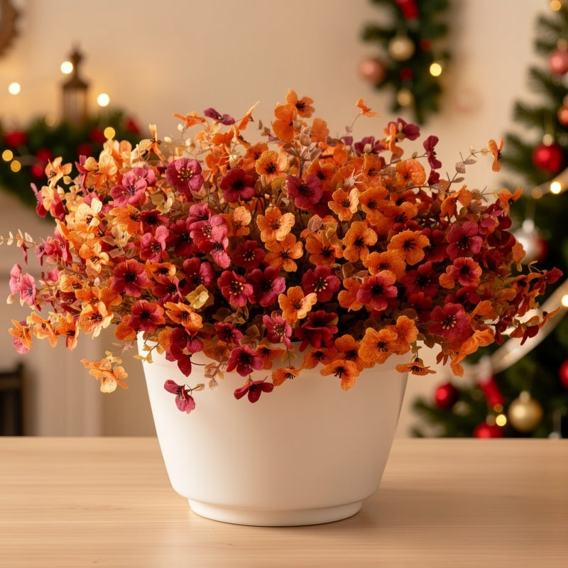 Fall Floral Stems Set of 10, Artificial Autumn Flowers in Yellow or Wine Red Orange Yellow Mix for Thanksgiving Table Centerpieces and Home Vase Decor, No Container
