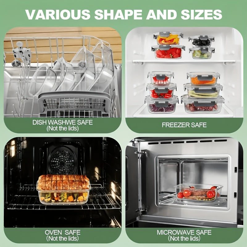 24-piece Glass Food Containers with Lids, Meal Prep, Food Storage Kitchen Lunch Containers, Leak-proof, Sealed Glass Lunch Bento Boxes, Suitable for Microwave, Oven, Refrigerator, and Dishwasher,Grey
