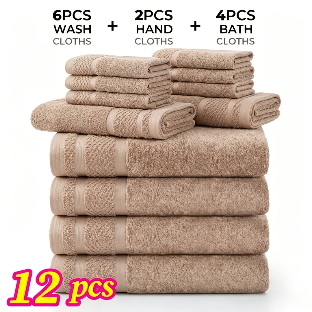 12/24pcs Bath Cloths Set, Hotel Quality Thick Bath Cloths | Highly Absorbent & Quick-Dry | 4/8 Bath Cloths & 2/4 Hand & 6/12 Washcloths, Cotton for Hotel Spa Gym & Home Bathroom Essentials