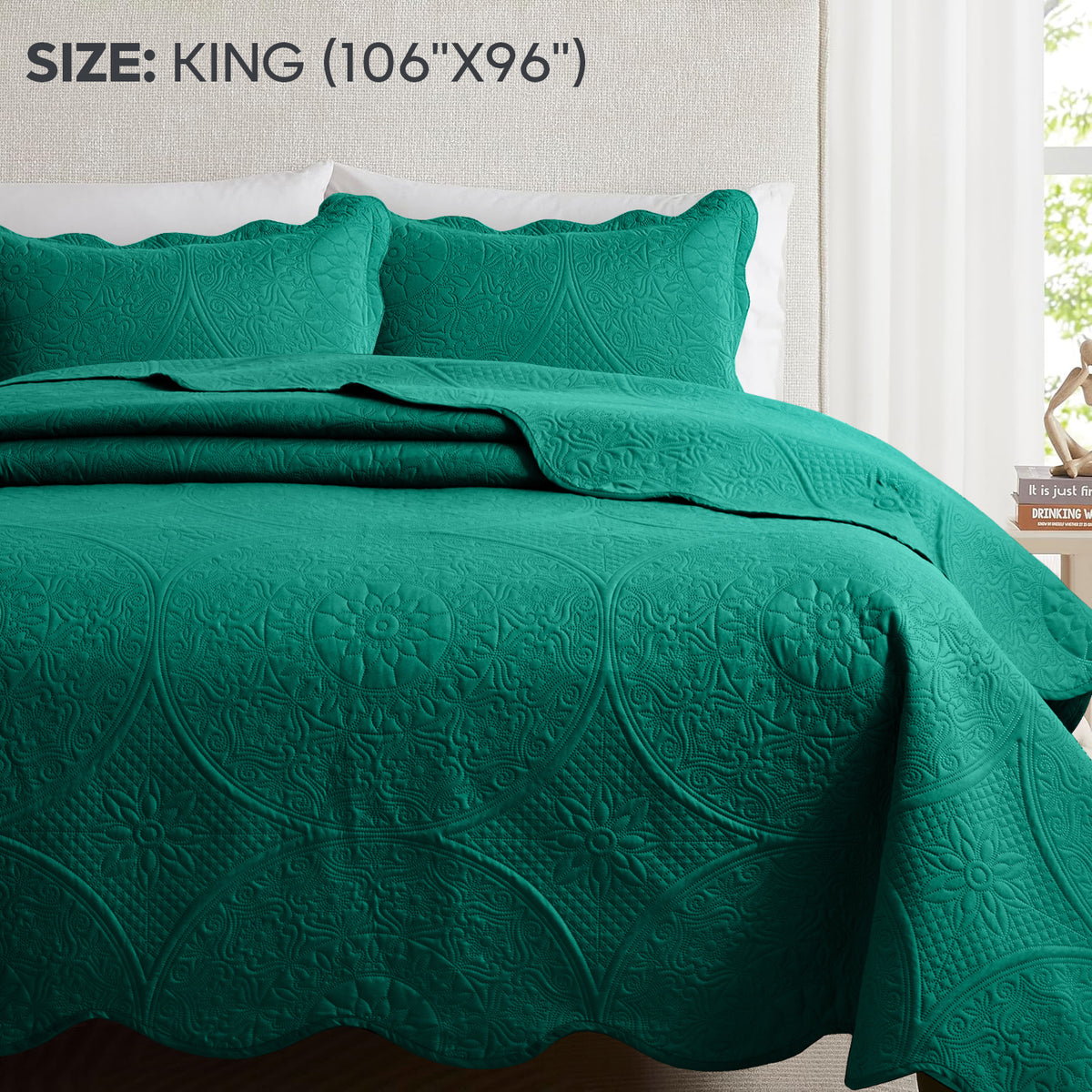 3pcs Luxury Quilted Bedspread Set – Oversize Quilt Coverlet Soft & Cozy Floral Bedspread with Pillow Shams, Breathable Lightweight for Bedroom & Guest Room Decor