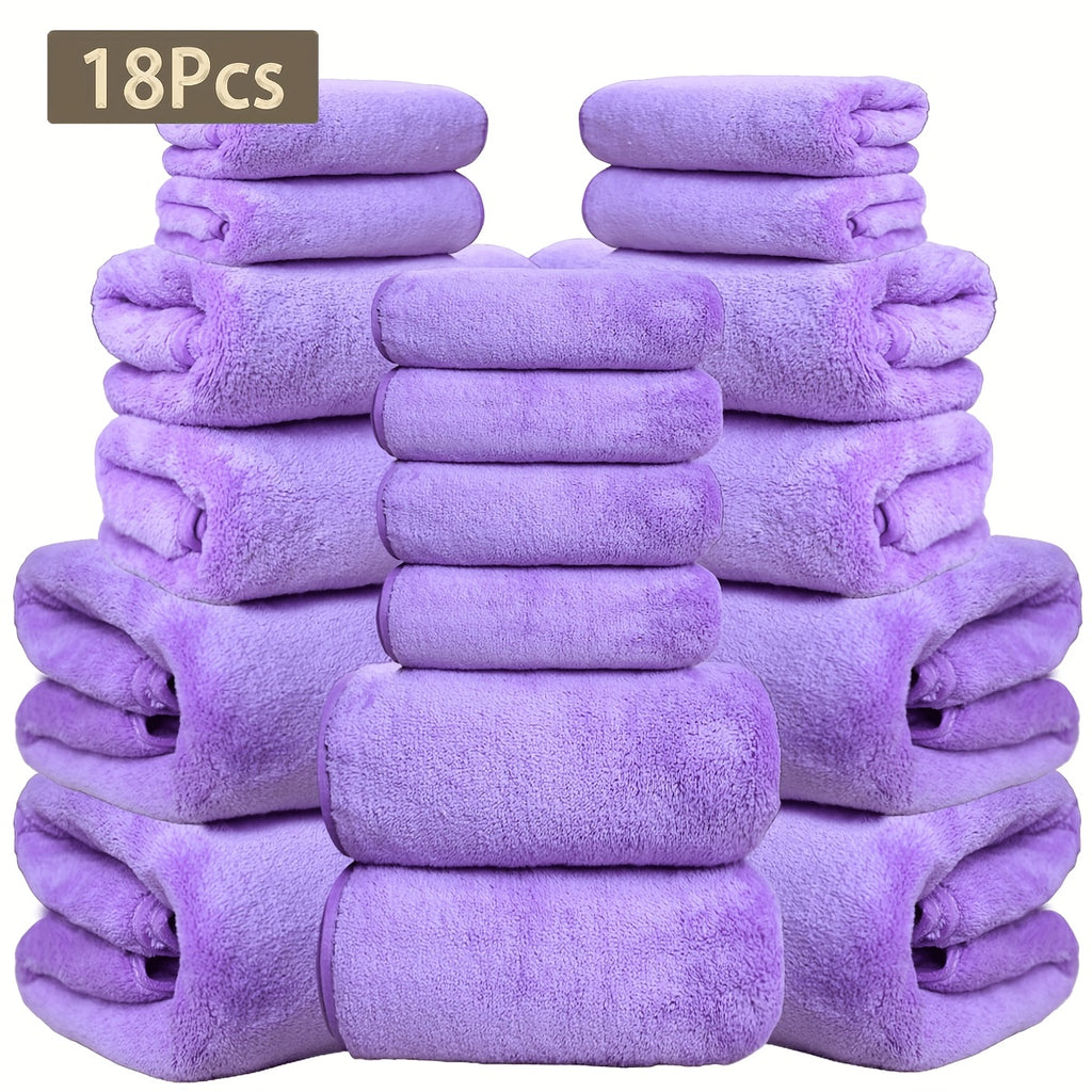 18pcs Coral Velvet Towel Bath Towel Set, 4 Bath Towels, 4 Towels, 10 Square Towels, Suitable for Hotel, Home, Travel, Spa
