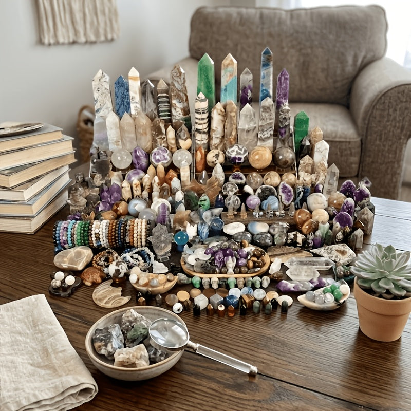 1Lb/2Lbs/4Lbs/6Lbs Mixed Crystal Stone Stunning Random Gift Box Yoga Meditation Office with Mixed Crystal Ball Tower Palm Stone Specimen Home Decor Gifts
