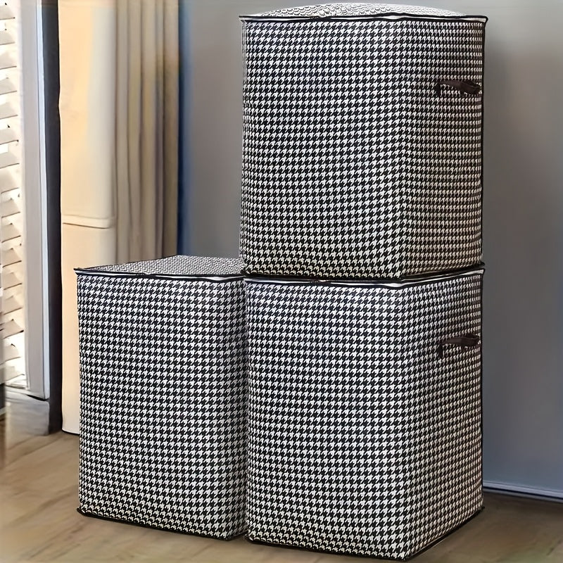 2pcs Oversized 56.37 Gallon Checkered Cloth Thickened Household Storage Box, Large Clothing And Bedding Storage Box, Dust-Proof And Bag, Double Zipper with Handle, Ideal Storage Bag for Moving And Traveling, Can Be Stored Outdoors, Under-Bed Storage
