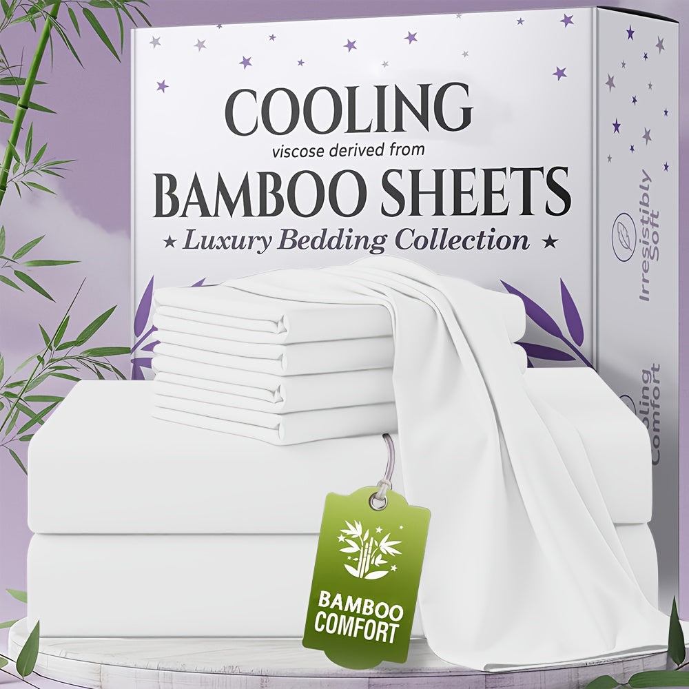 for extra Deep Pocket Bamboo Sheets Set - 4/6pcs Breathable & Cooling Bamboo Bed Sheet Set, Kid Sheet & Pillowcase Sets, Hotel Luxury, Soft Wrinkle-Free For Extra Deep Mattresses, Room Decor