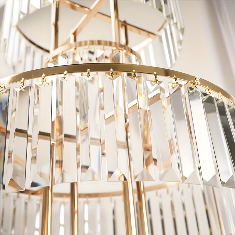 Gold Wedding Flower Stand, Five Tier Chandelier Style Metal Pedestal with Hanging Crystal Decorations for Aisle, Stage and Reception Centerpieces