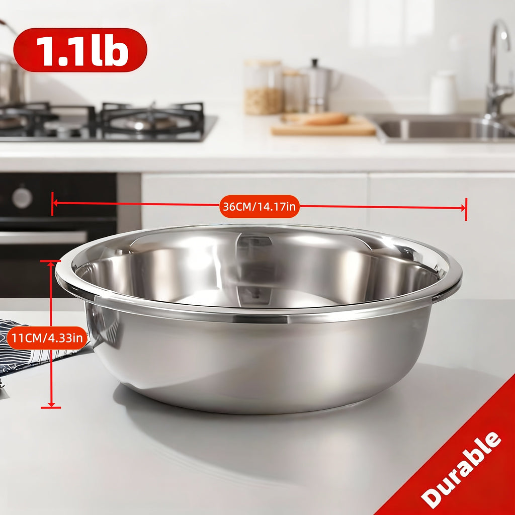 40cm/15.74" & 36cm/14.2" Extra Large Stainless Steel Mixing Bowls Heavy-Duty Deep Prep Basin For Cooking, Baking, Salad Dough | Rustproof, Dishwasher Safe Kitchen Essentials