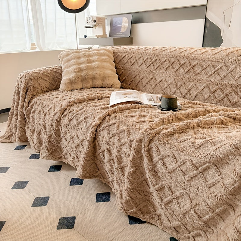 1pc Modern Jacquard Shu Velveteen Sofa Throw Cover - Pet Friendly Slipcover with Soft Plush Feel - Machine Washable, Non-Printing Single Piece Couch Protector for Home Decor - Fits Armchair to 4-Seater Sectional Sofas