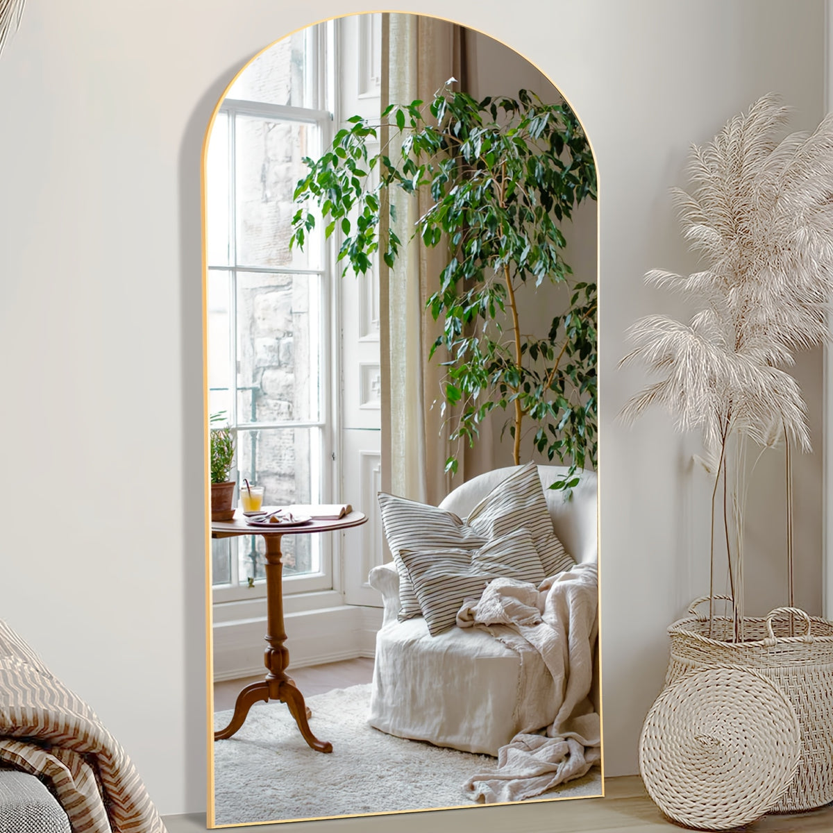 Standing Full Length Mirror with Stand and Hanging Hardware (Arched/Rectangular, Multiple Sizes) | Steel Alloy Frame & Shatter-Proof Glass for Bedroom, Living Room, Hallway, Cloakroom, Modern Home Decor