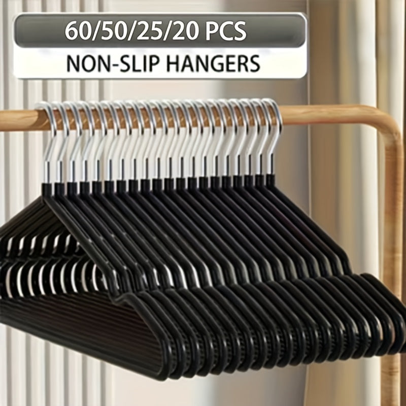 60/50/25/20pcs, Non-slip Heavy-duty Hanger, (15.75" × 7.87"), 40-50g Black Manganese Steel Dip Hanger, Bedroom Storage, Laundry Storage Helper, Advanced Long-lasting Storage Solution For Bedroom And Closet, Wet And Dry, Space-saving Design