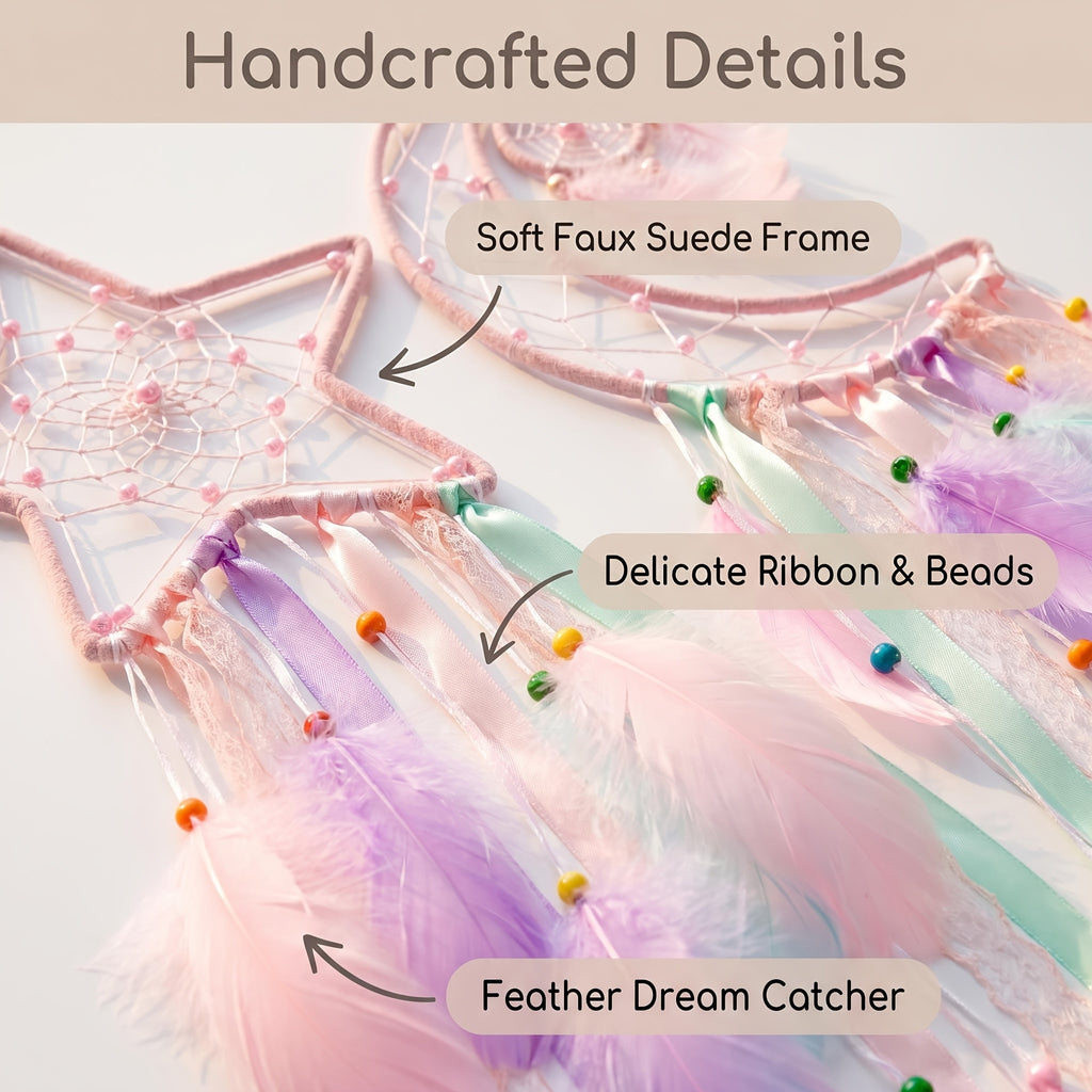 3pcs/LOT Star Moon Sun Dream Catcher Pink Room Decor for Teen Girls Kids Girls Room Decor Princess Bedroom Decor