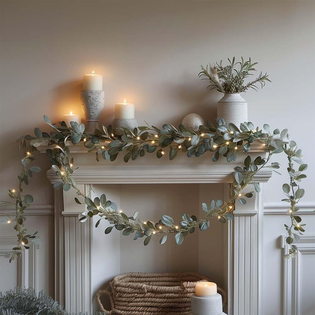 Eucalyptus Garland Lights, 4-Pack Battery-Powered Leaf String Lights with 80 Warm Lights and 315-Inch Total Length for Table Centerpieces and Indoor Decor