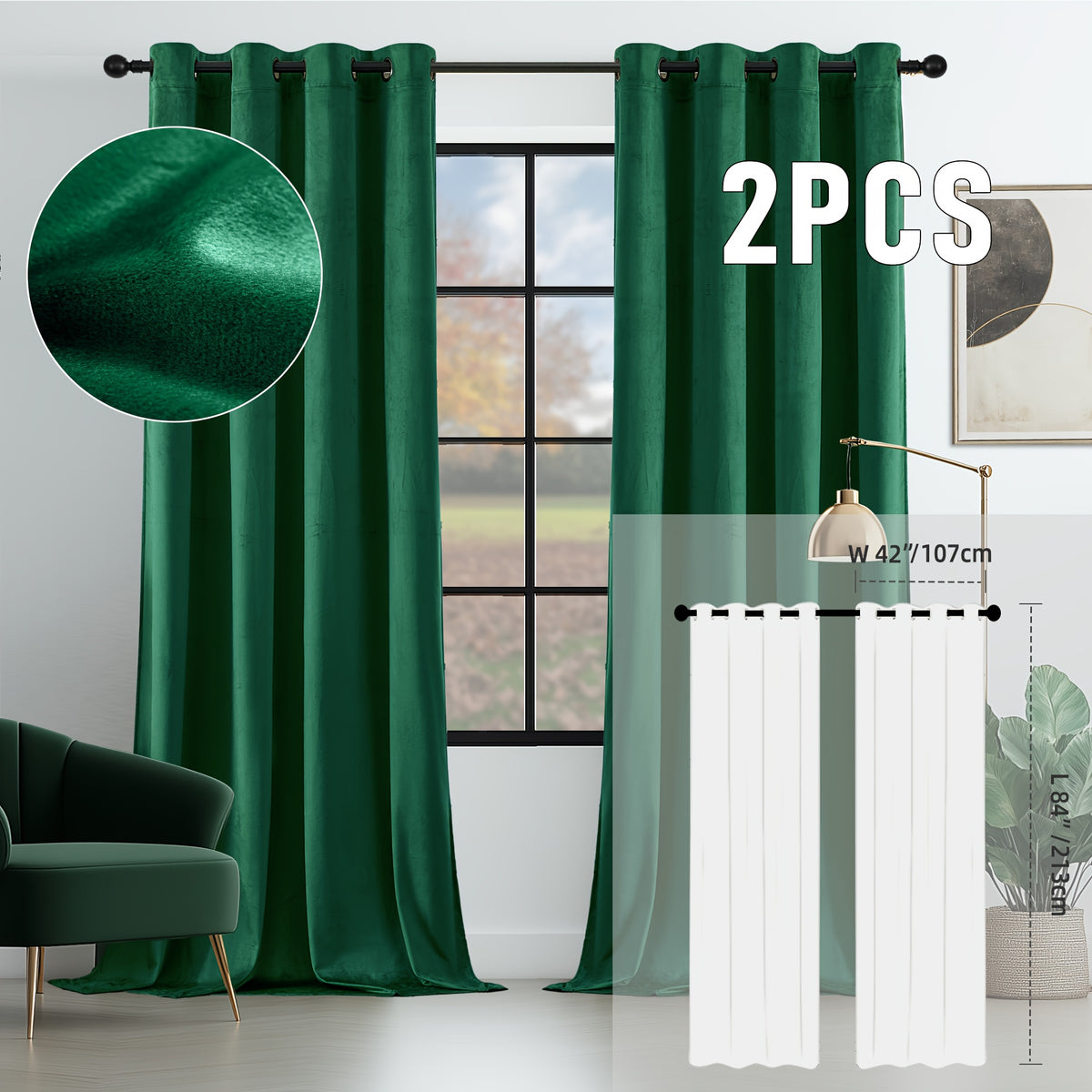 2pcs Velvet Room Darkening Curtains | Vintage Soundproof and Thermal Insulated, Elegant Soft Velvet Grommet Top Curtains for Living Room and Bedroom, Unlined, Solid Color, Fashionable Valentine'S Day Décor