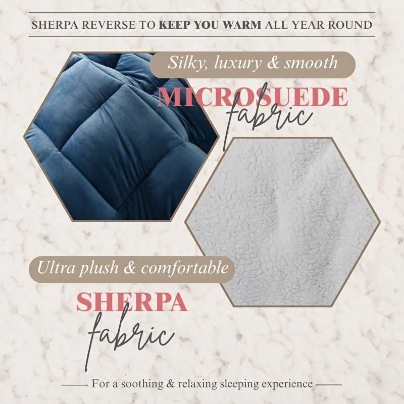 1pc Thick Soft Comforter Plush Flannel Sherpa Comforter, 600G Filling Ultra Breathable All Season Comforter Double-Sided, Box Stitch Solid Color Comforter For Bedroom, Warm For Autumn And Winter Comforter, Gift, Home Deco
