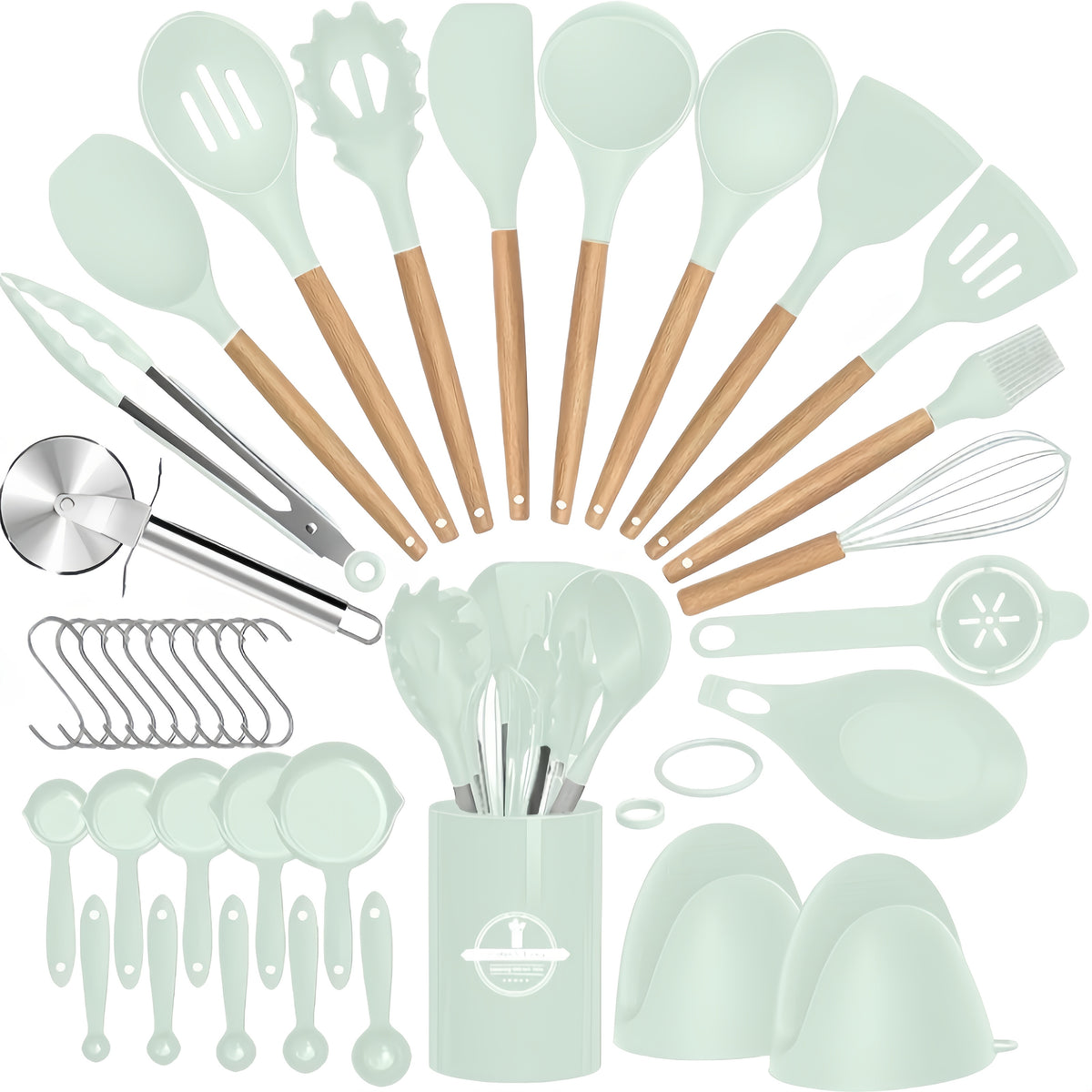 37/44pcs Complete Silicone Kitchen Cooking Utensil Set, Ultra Cost-Effective All-In-One Kitchen Gadgets, High Heat Resistant Non-Stick Cookware Tools, Dishwasher Safe, Ideal for Cooking Beginners And Kitchen Enthusiasts, Perfect Holiday Gift