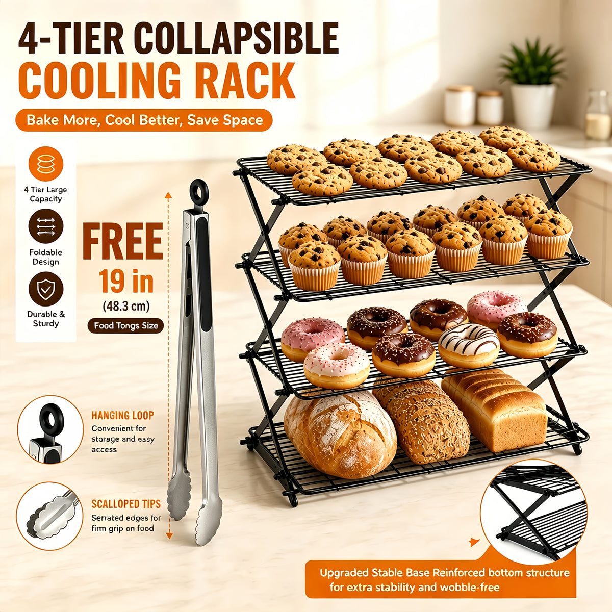 3/4-layer, Collapsible Cooling Rack, Metal Wire Rack For Baking Trays, Popular Limited Purchase, Highly Recommended, Stackable Baking And Cooking Drying Wire Cooling Rack With 4 Adjustable Settings, Camping Grill For Cooking And Cooling And Cake
