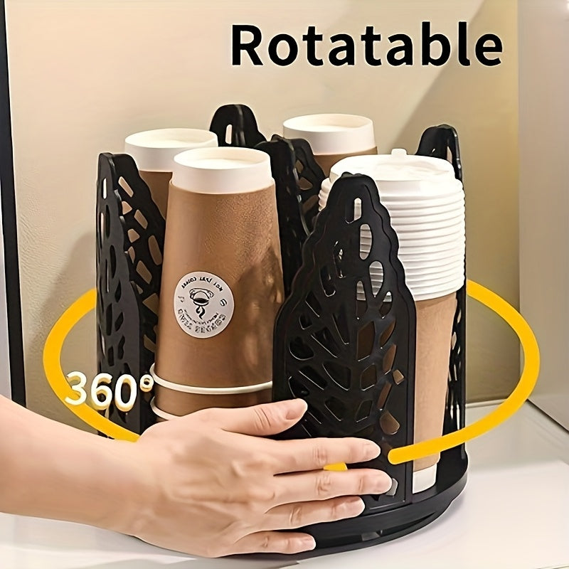 Rotating Paper Cup Holder with 4 Compartments, Disposable Coffee Cup Dispenser, Storage Box, Detachable Plastic Cup And Lid Organizer, Suitable for Countertops, Kitchens, Coffee Stations, And Bathrooms