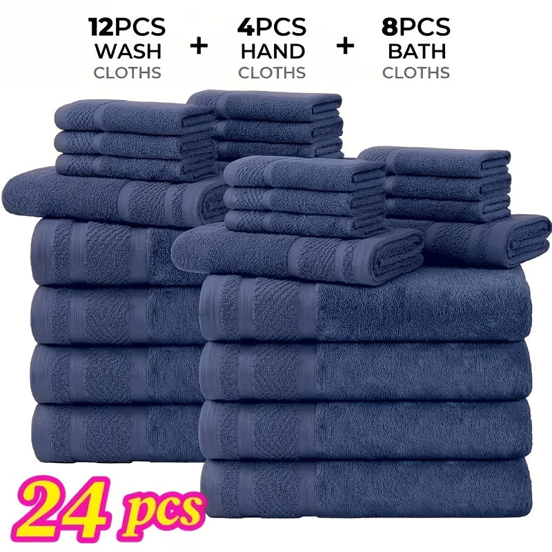12/24pcs Bath Cloths Set, Hotel Quality Thick Bath Cloths | Highly Absorbent & Quick-Dry | 4/8 Bath Cloths & 2/4 Hand & 6/12 Washcloths, Cotton for Hotel Spa Gym & Home Bathroom Essentials