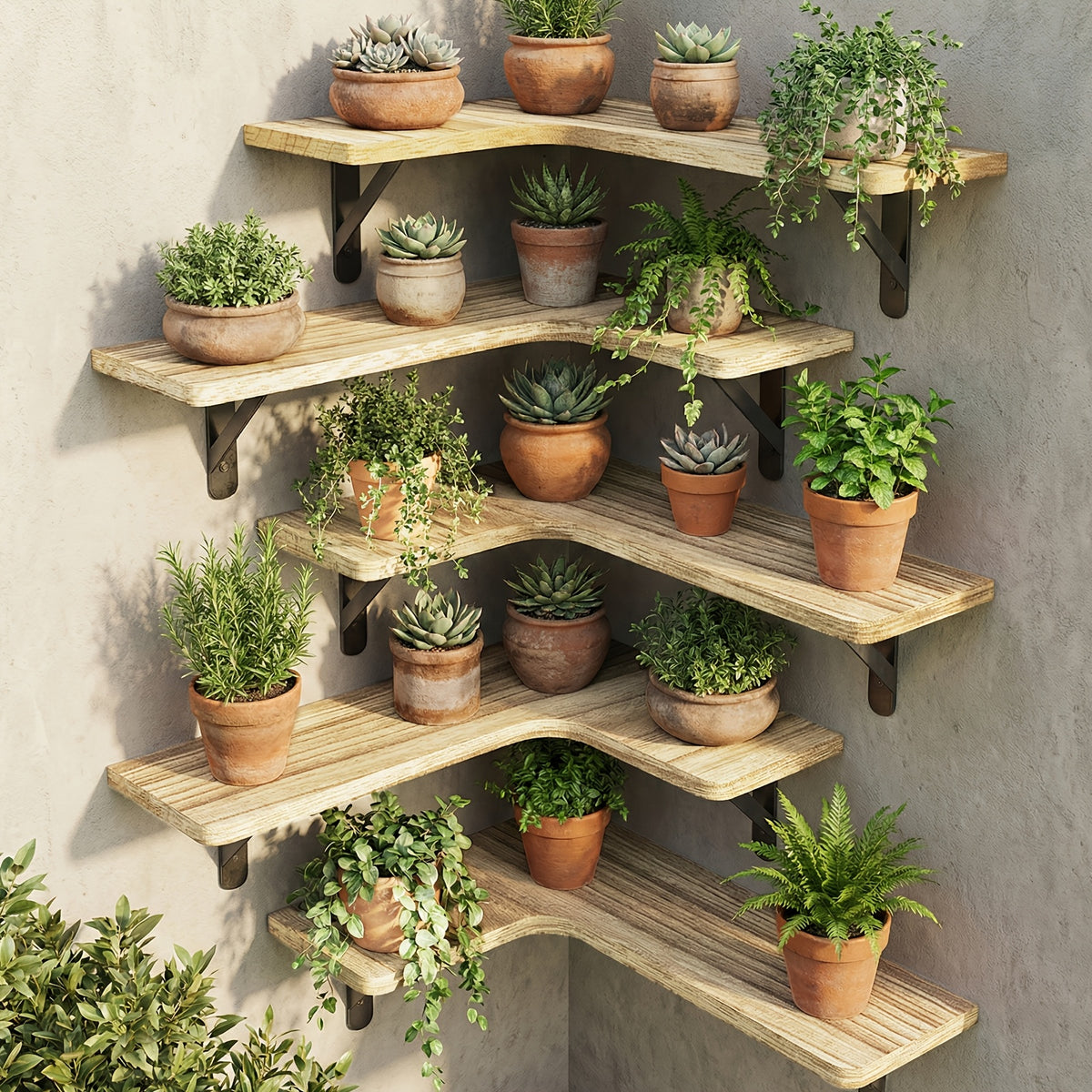 4/5pcs Corner Shelves For Outdoor Plant, Floating Corner Shelf, Rustic Wood Wall Mounted Corner Shelf, Gift For Plant Lovers, For Bathroom, Kitchen, Bedroom, Home Decor, Laundry Room, Living Room