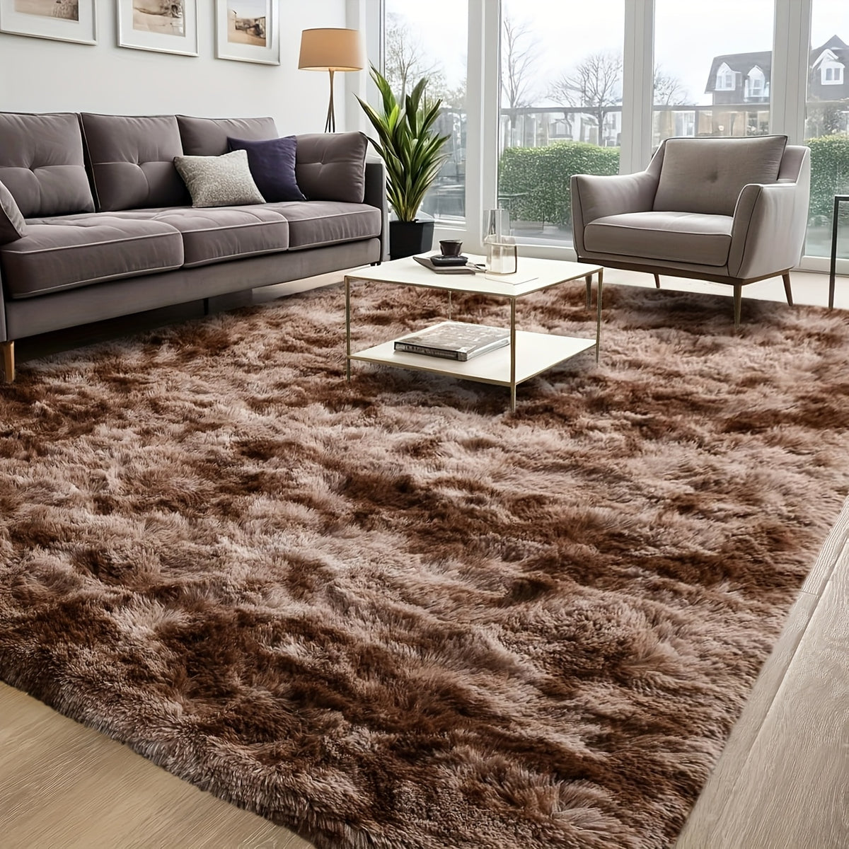 1pc Luxurious Rectangular Shaggy Plush Carpet Rug - Soft, Fluffy, Tie-dyed, Solid, Dark-colored, Non-slip, Machine Washable - Perfect for Living Room Sofa, bed Room, Home High-end Decorative, Easy to Clean, Long-lasting, and Versatile
