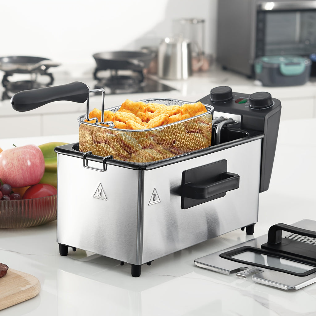 101.44oz/1.32gal Electric Deep Fryer, 1700W Large Fryer with Time & Temperature Control for Home Use, Kitchen Essential, Local Warehouse, Frying Baskets, Lid with View Window, Stainless Steel, Gift for Cristmas & Halloween. Suitable for Cooking