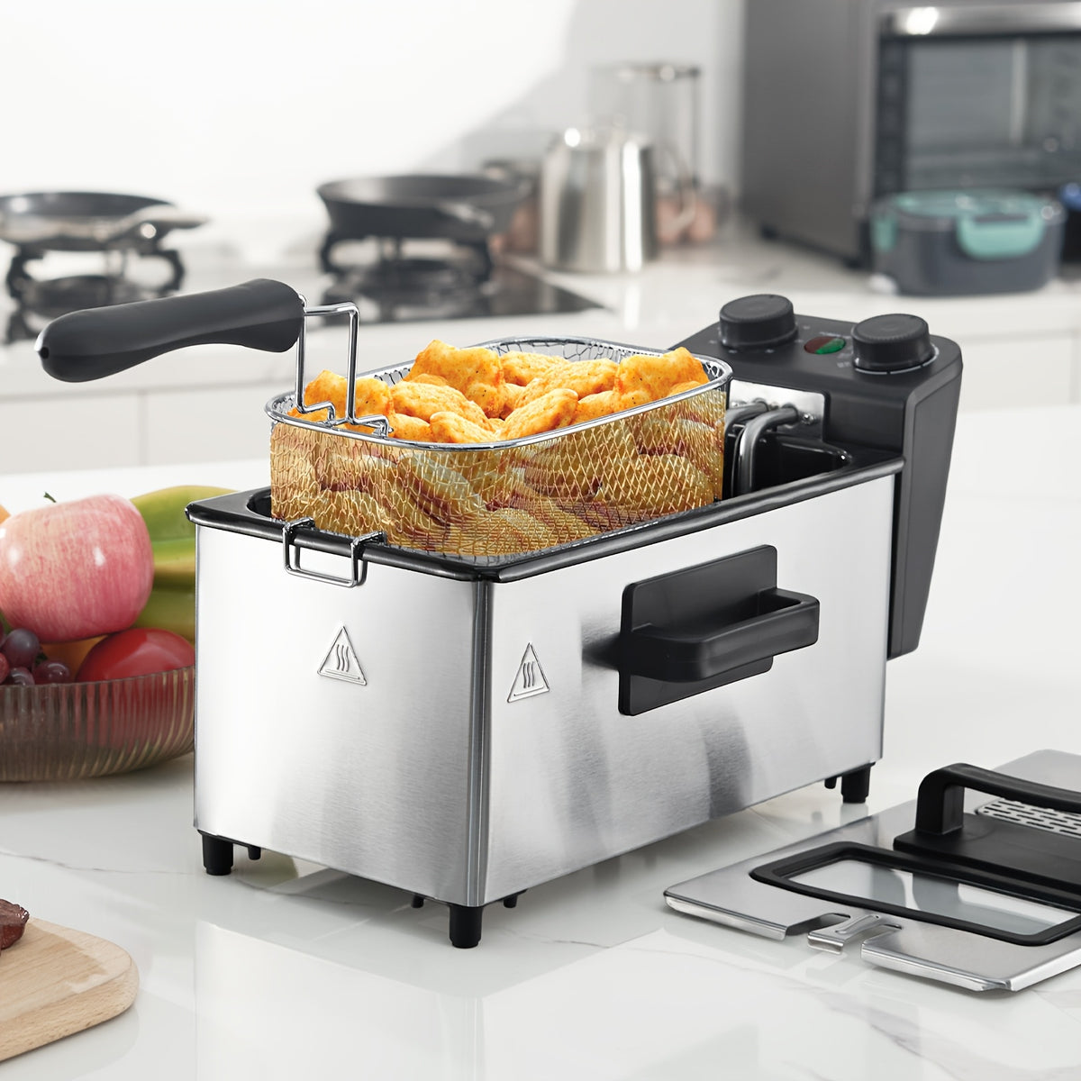 101.44oz/1.32gal Electric Deep Fryer, 1700W Large Fryer with Time & Temperature Control for Home Use, Kitchen Essential, Local Warehouse, Frying Baskets, Lid with View Window, Stainless Steel, Gift for Cristmas & Halloween. Suitable for Cooking