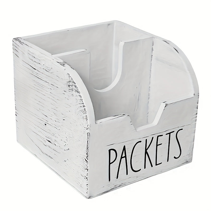 Wood Spice Packet Organizer with Dividers, Rustic Farmhouse Seasoning Storage Box for Kitchen Countertops and Cabinets in Black White or Brown