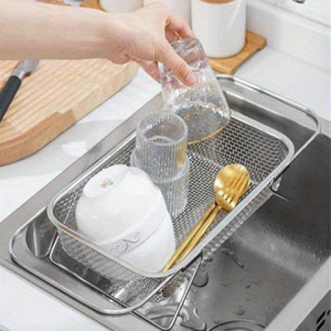 Telescopic Sink Colander, 201 Stainless Steel Adjustable Draining Basket, 13.39 x 9.45 Inch Listed Size for Washing Fruits and Vegetables in Home Kitchens