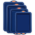 Silicone Bakeware Set, 4-Piece Nonstick Baking Pans with Grips and Metal Reinforced Frames in Navy Blue or Light Gray for Cookies and Cakes