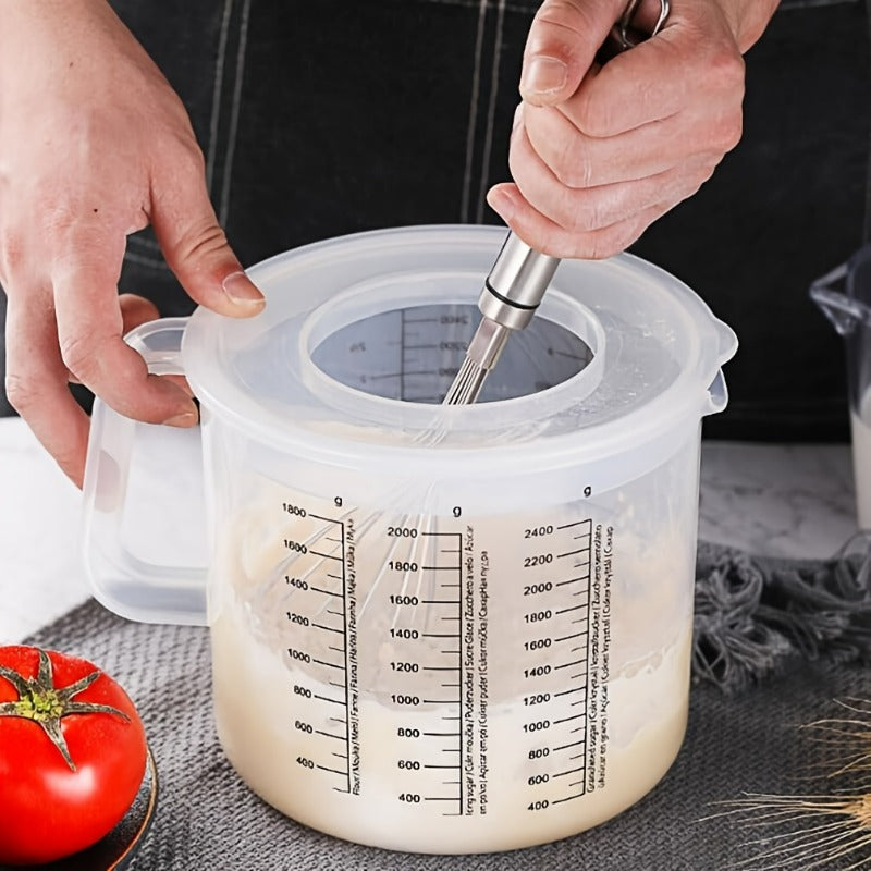Multi Functional Mixing Bowl with Lid, 84.54oz Large Capacity, Equipped with Measuring Cup and Scale. Splash Proof Design, Durable Plastic, Perfect for Salad Making, Baking and Food Storage.