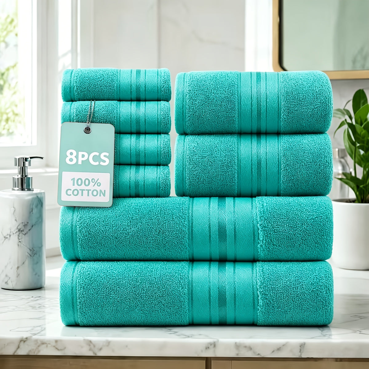 Luxury 8pcs Bath Towel Set, 100% Cotton Premium Hotel Quality, Includes 2 Bath Towels, 2 Hand Towels, 4 Washcloths, Soft Absorbent Spa Towel Collection, Ideal for Bathroom, Hotel, SPA