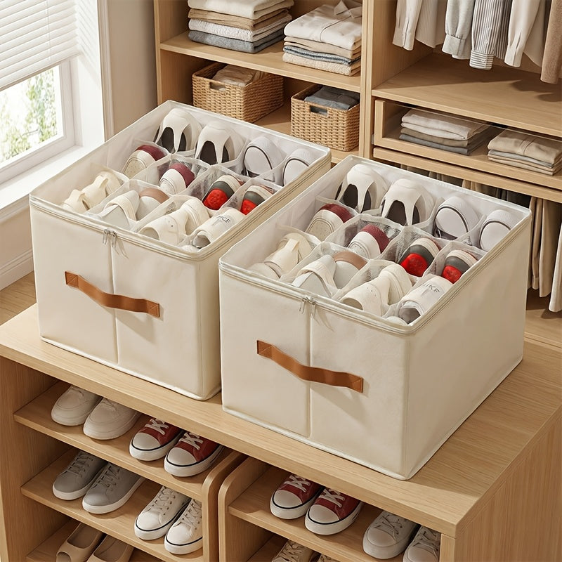 2pcs Wardrobe And Shoe Storage Set, Including A Large Shoe Storage Bin with A Transparent Lid And Reinforced Handles, And A Foldable Storage Bin Perfect for Boots, High Heels, And Sneakers, Room Decor, Closet Organizers And Storage
