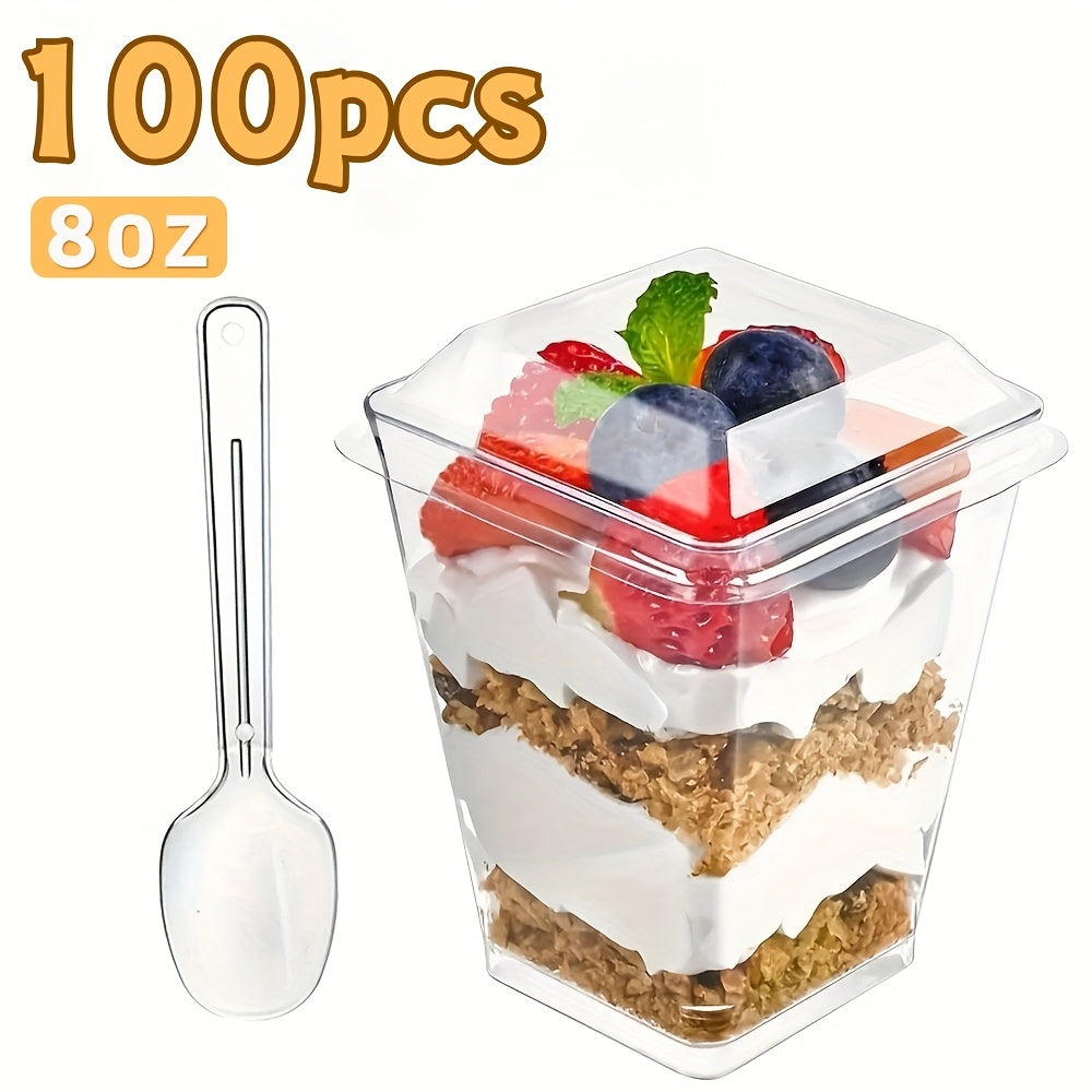 (Quick Arrival) 25/50/100/150/200 Packs 5/8oz Plastic Dessert Cup with Lid & Spoon Set, Pudding Cup with Lid, Mini Dessert Cup, Party Gathering Use, Suitable for Large Gatherings, Family Gatherings, Camping Picnics