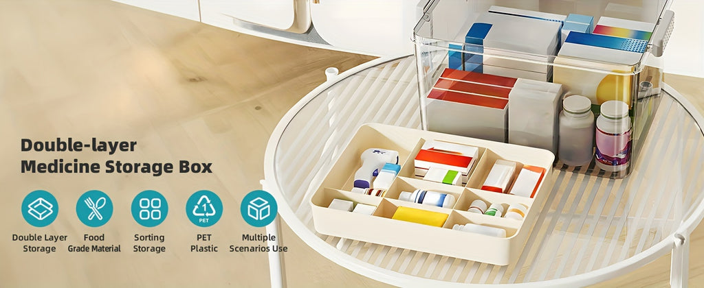 1pc Large Capacity Medicine Storage Box with Easy-Grip Handles - Durable, Multi-layered Plastic Pill Organizer for Household, Travel & Office Use - Secure, Space-Saving Sundries Storage Solution