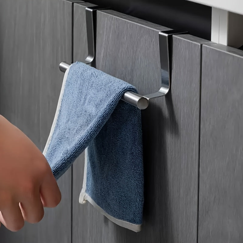 2pcs Cabinet Door Towel Bar, Dishwashing Towel Rack, Stainless Steel Towel Holder, Over The Door Hand Towel Hanger for Kitchen Bathroom Cupboard