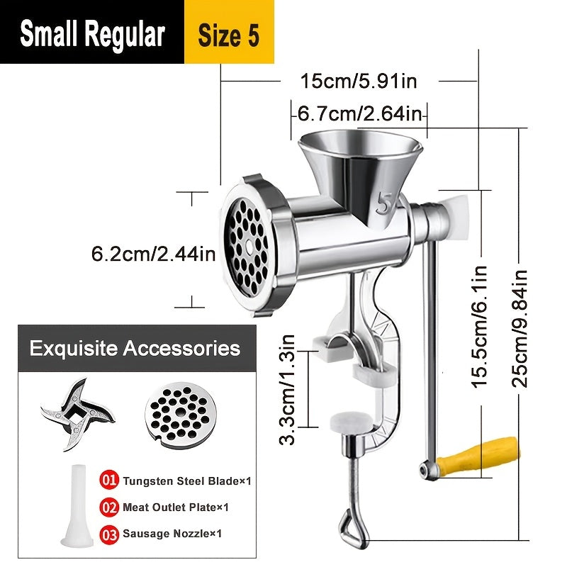 2026 Upgraded Manual Meat Grinder with Table Clamp- Heavy-Duty Stainless Steel Hand-Cranked Food Processor, No Electricity Required, for Grinding Meat, Vegetables, and Spices