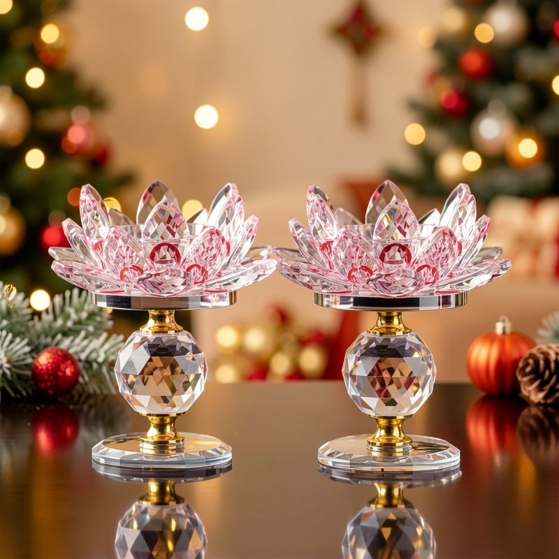 2pcs Crystal for Lotus Candleholder - Polished Desktop, Home Theme, Suitable for Christmas, Thanksgiving, Halloween, Easter, And Hanukkah
