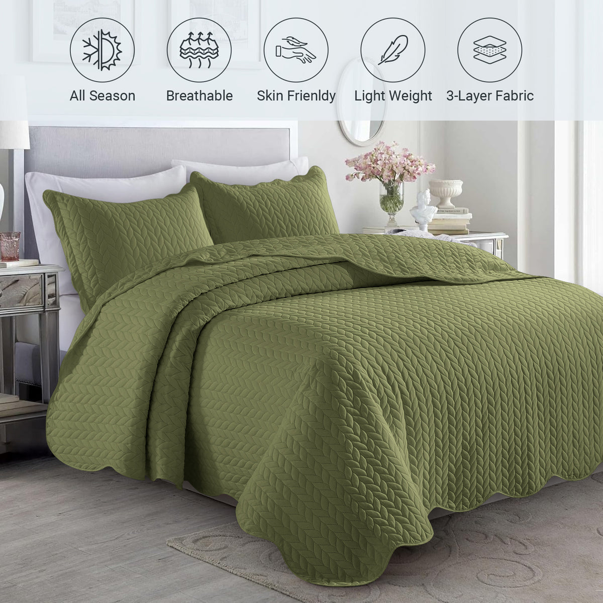 Lightweight Quilted Bedspread – Soft and Breathable Quilt Set, All Season Microfiber Bedding, Modern Style Soft Bedding Set, Twin, Full / Queen, King Sizes, Machine Washable Halloween Christmas